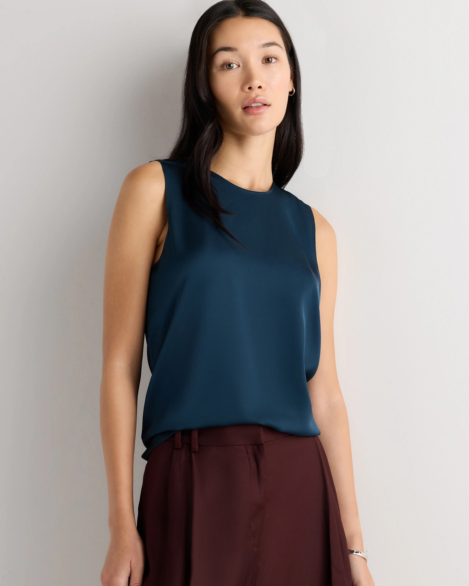 Quince | Women's Washable Stretch Silk Shell Tank Top in Faded Seagrass, Size Small, Mulberry Silk | Quince