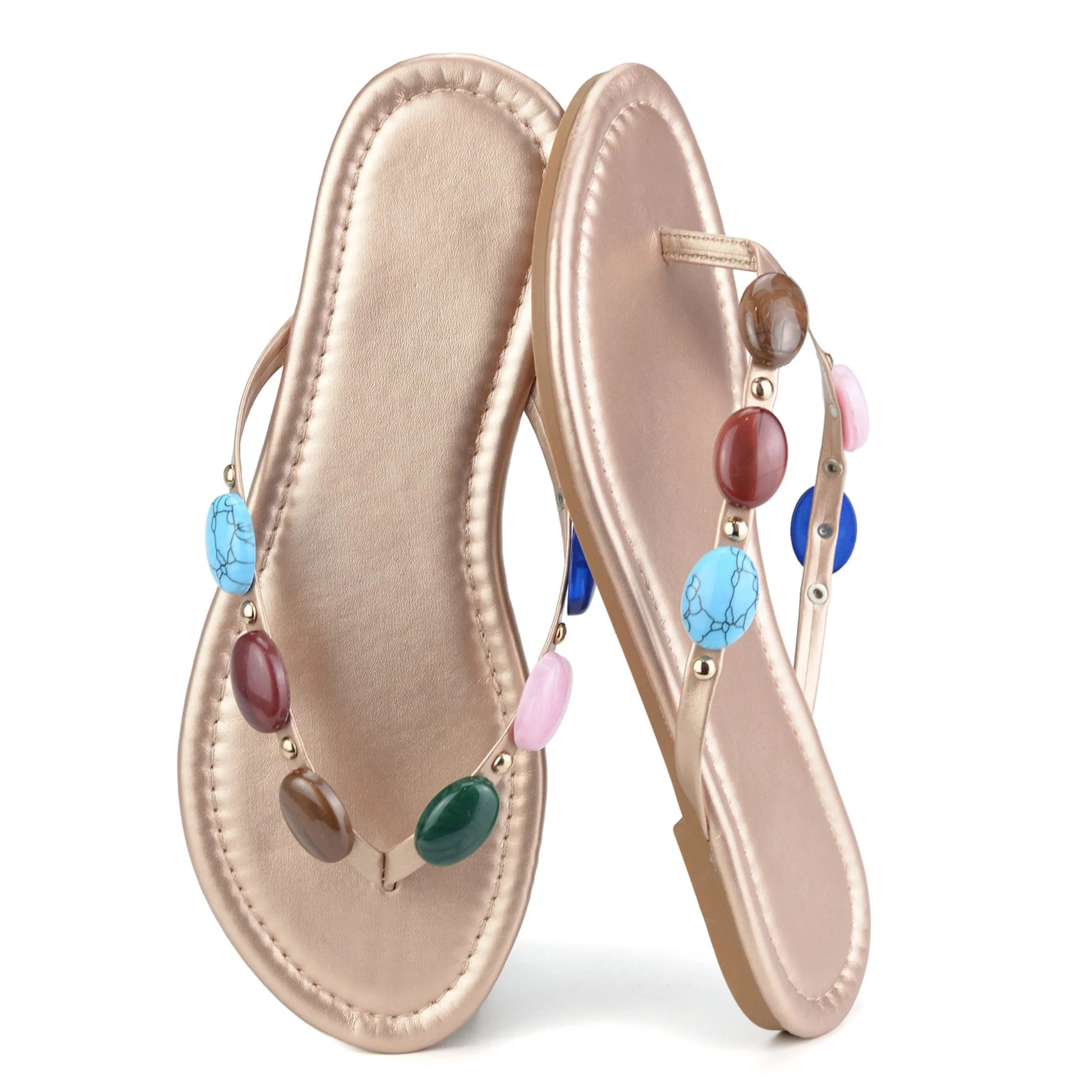 BERANMEY Women’s Beaded Flip Flops for Women Boho Dressy Summer Slide Sandals Flip Flops Comfor... | Walmart (US)