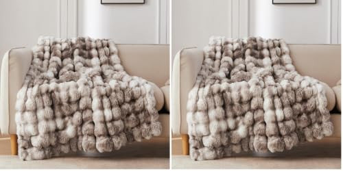 COOVA Faux Fur Throw Blanket for Couch, Cozy Soft and Fuzzy Plush Rabbit Fur Bubble Blanket for Sofa Bedroom Living Room, 50x60 Inches Tie Dye Brown (Pack of 2) | Amazon (US)
