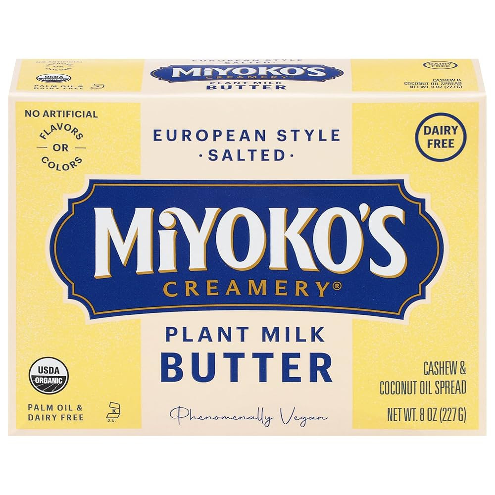 MIYOKO'S CREAMERY Organic Salted Vegan Butter, European Style Cultured Plant Milk Butter, 8 Ounce... | Amazon (US)