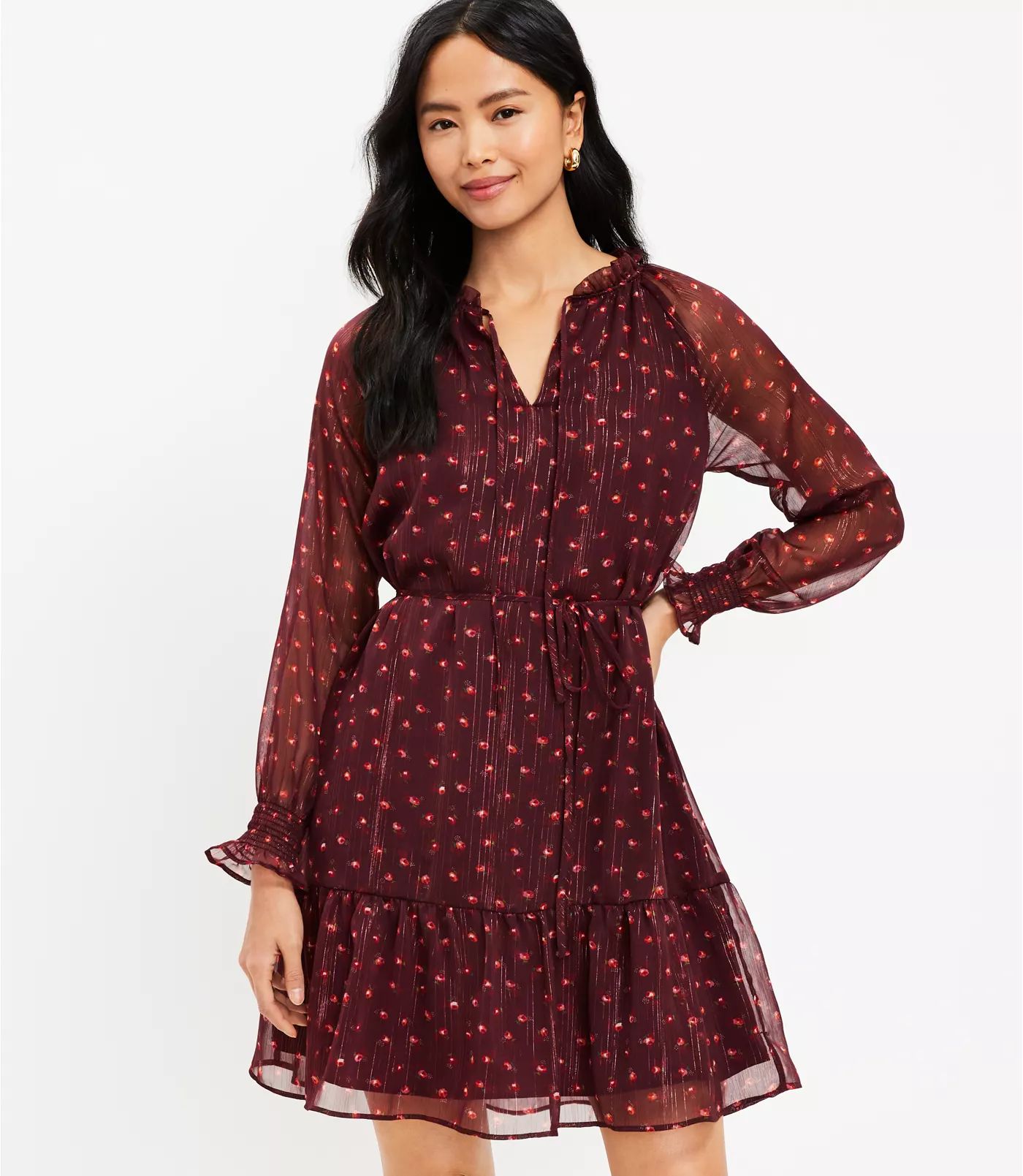 Shimmer Floral Tiered Ruffle Dress | LOFT