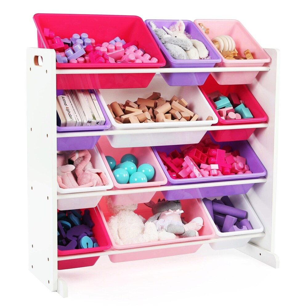 Friends Toy Storage Organizer w/ 12 Plastic Bins, White & Pink/Purple | Bed Bath & Beyond