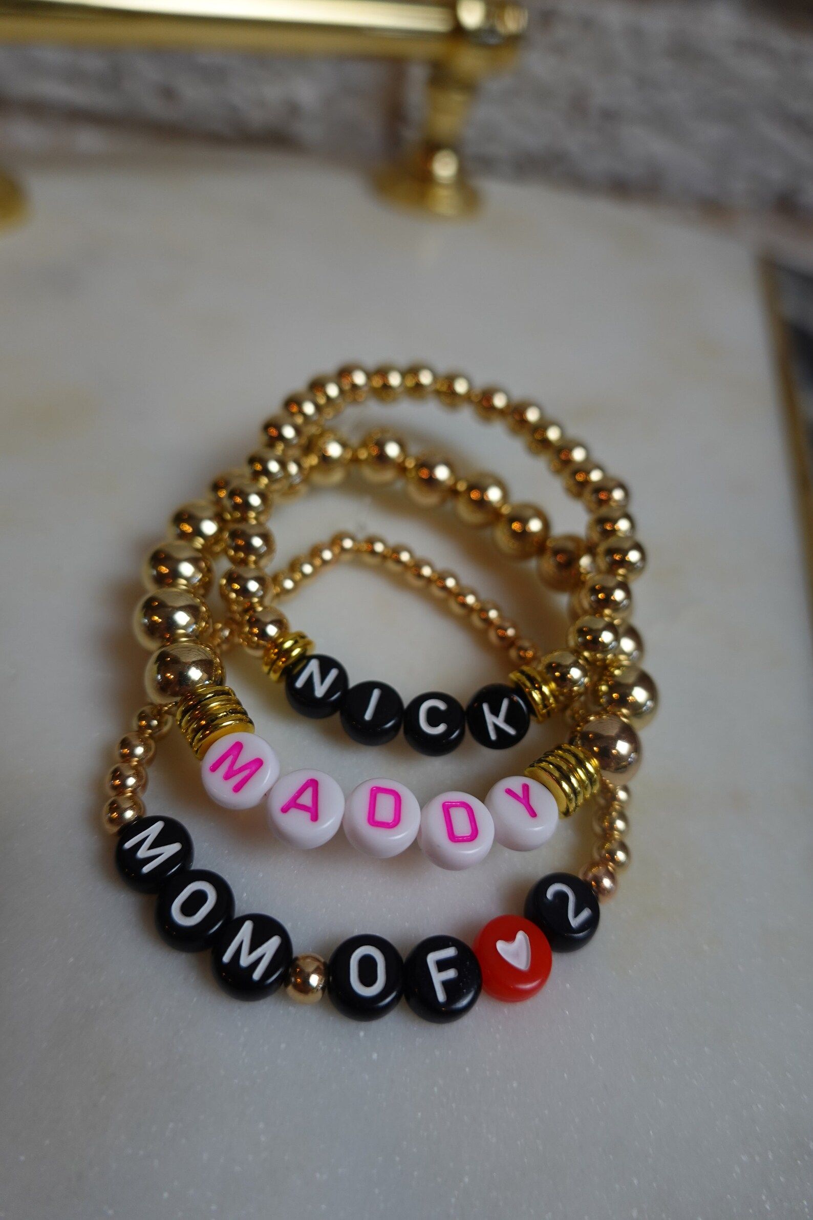 Custom Mom Bracelet Set with Kids Names | Gold | Number Bracelet | Beaded Bracelet | Gifting Brac... | Etsy (US)