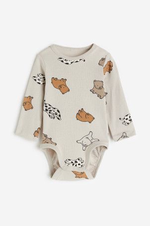 Long-sleeved Bodysuit - Light beige/dinosaurs - Kids | H&M US | H&M (US + CA)