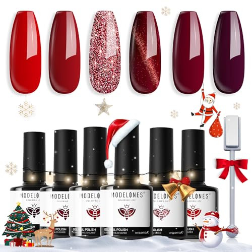 modelones Red Gel Nail Polish Set - 6 Colors Ruby Sparks Collection Popular Glitter Gel Polish Ca... | Amazon (US)