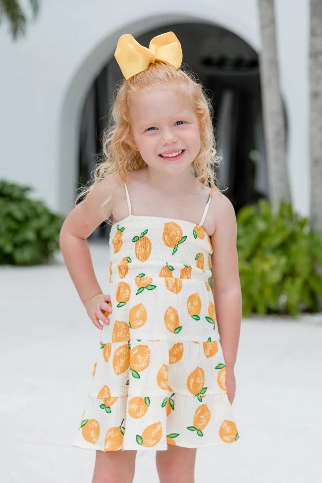Kid's Tea With You Lemon Printed Gauze Dress SALE | Pink Lily