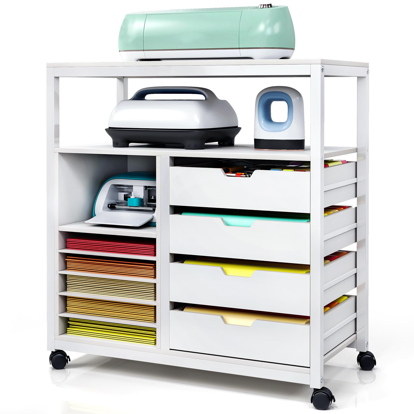 TC-HOMENY Craft Organizer Storage Cart, Rolling Cart Organizer, Vinyl Roll Holder and Cutting Mac... | Amazon (US)