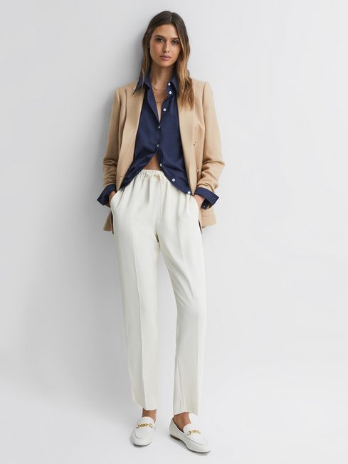 Reiss Cream Hailey Tapered Pull On Trousers | Reiss UK