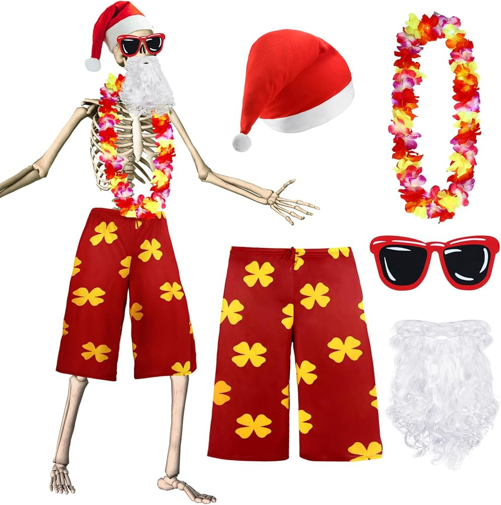 JaGely 5 Pcs Christmas in July 12 ft Skeleton Costume Set Includes Santa Hat Sunglasses Santa Bea... | Amazon (US)
