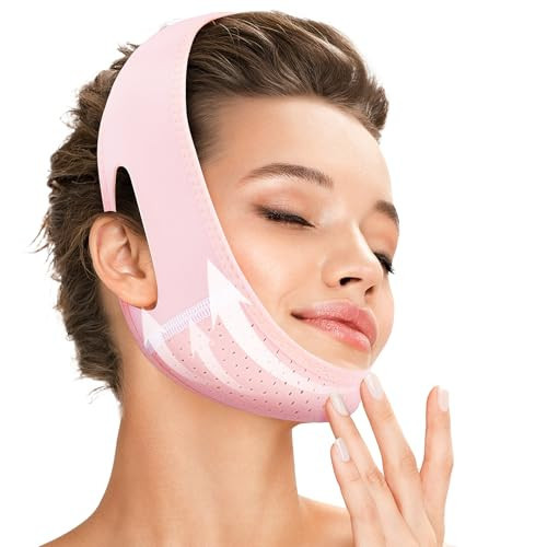 Juskaa Reusable V Line Lifting Mask with Chin Strap for Sleeping,Face Lift Prevent Sagging, Jaw Exerciser,Light pink,M | Amazon (US)