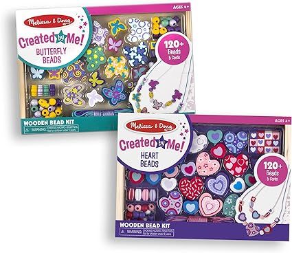 Melissa & Doug Sweet Hearts and Butterfly Friends Bead Set of 2 - 250+ Wooden Beads | Amazon (US)