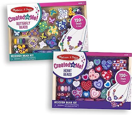 Melissa & Doug Sweet Hearts and Butterfly Friends Bead Set of 2 - 250+ Wooden Beads | Amazon (US)