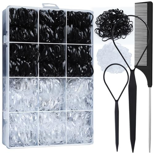YGDZ Elastic Hair Ties, 1500 PCS Clear Rubber Bands for Hair, Black Hair Ties, Mini Elastics Bands, Ponytail Holders, Christmas Stuffers Xmas Gift, Hair Accessories for Girl, Toddler, Kids, Women | Amazon (US)