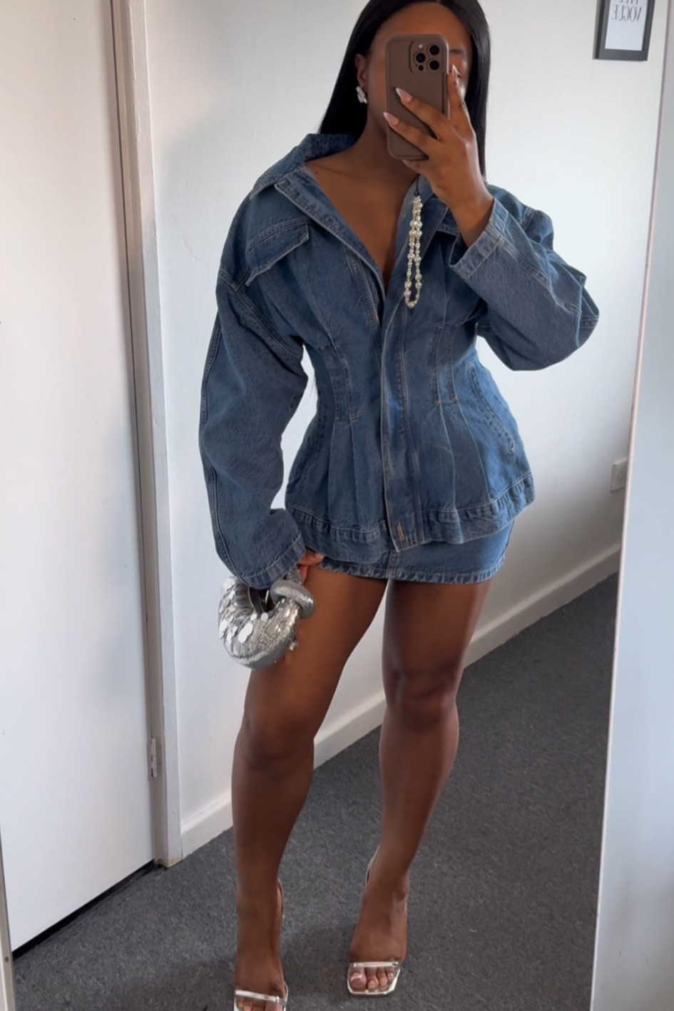 Two Piece Jean Jacket And Shorts Outfit Cropped Denim Jacket And