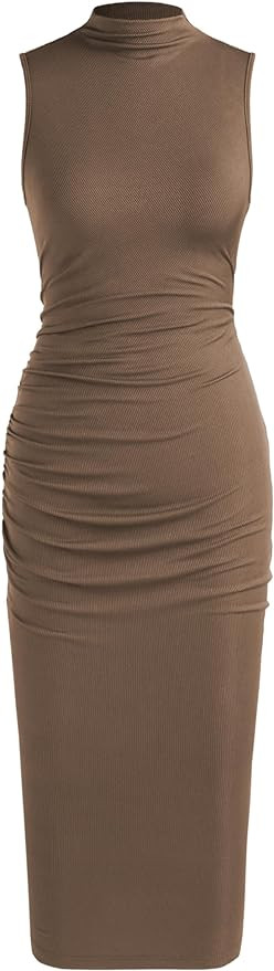 CIDER Bodycon Dresses for Women Mock High Neck Sleeveless Ruched Dresses Summer Cocktail Work Mid... | Amazon (US)