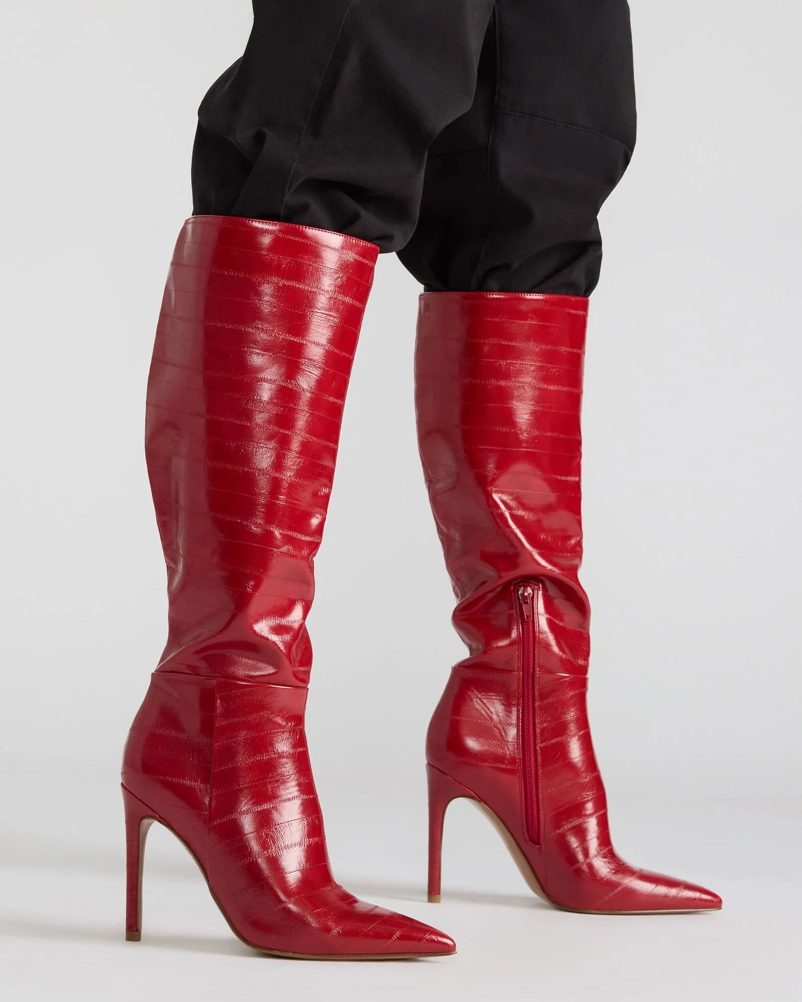 NITRO Red Eel Pointed-Toe Stiletto Heel Knee-High Women's Boots | Steve Madden (US)