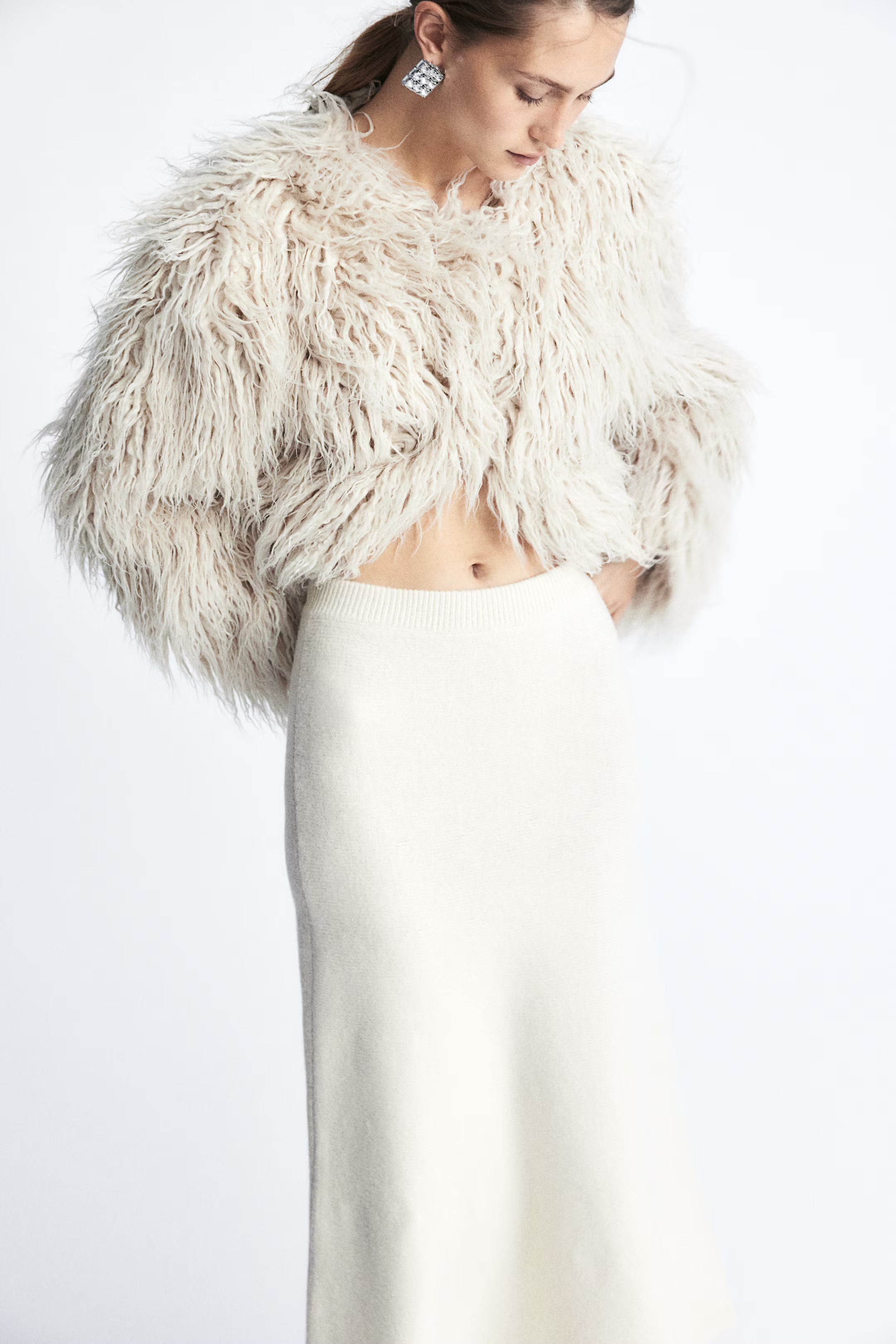 Flared knitted skirt - Cream - Ladies | H&M GB | H&M (UK, MY, IN, SG, PH, TW, HK)