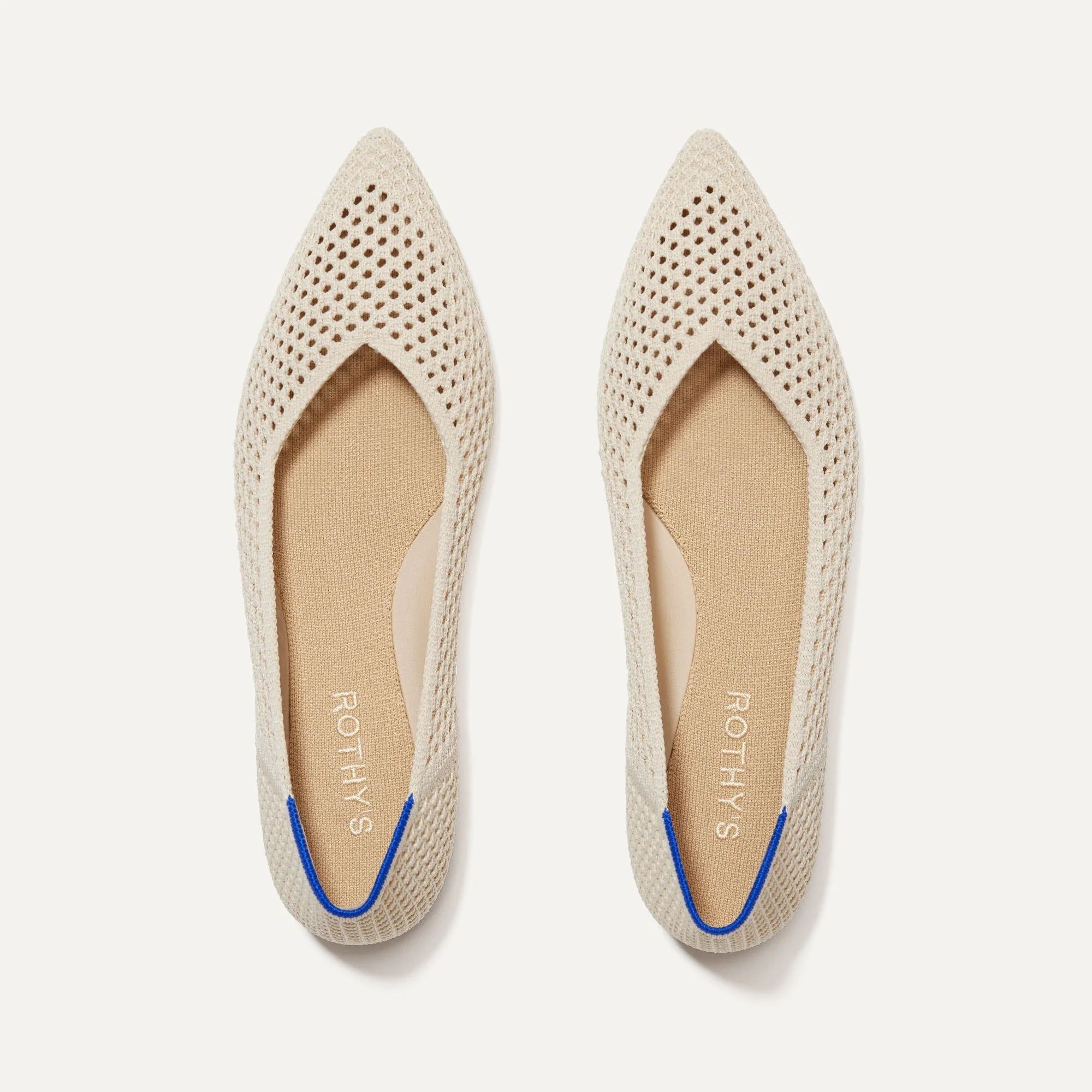 Comfortable Pointed Toe Flat in Off White Mesh | Rothy's