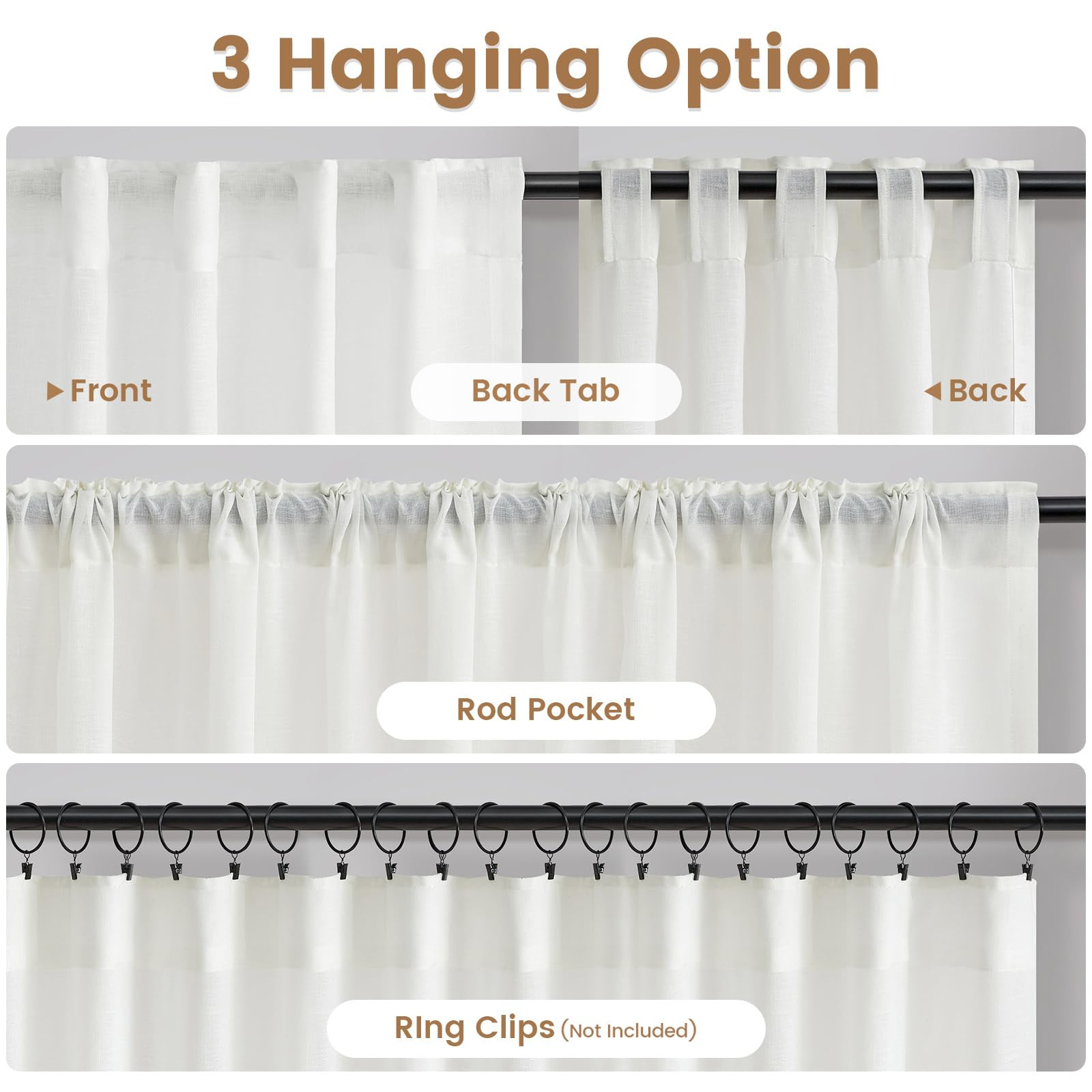 Dreaming Casa White Linen Blend Semi Sheer Curtains 96 inches Long, Light Filtering Curtains Shee... | Amazon (US)