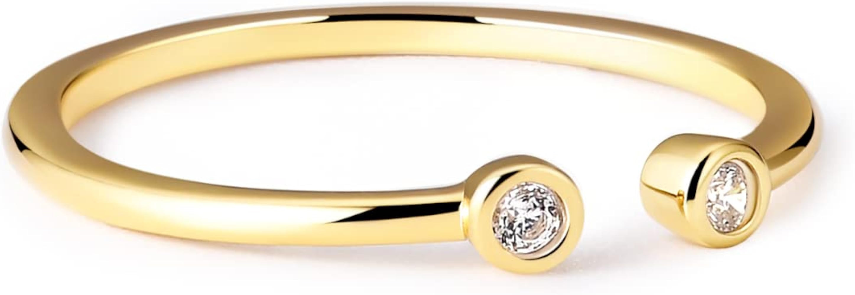 AllenCOCO Gold Plated Stackable Ring, Cubic Zirconia Minimalist Open Adjustable Ring for Women | Amazon (US)