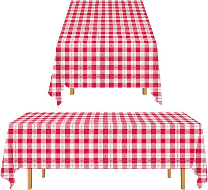 Gatherfun 3PCS Red White Gingham Rectangular Waterproof Tablecloth 54X108Inch Disposable Plastic ... | Amazon (US)