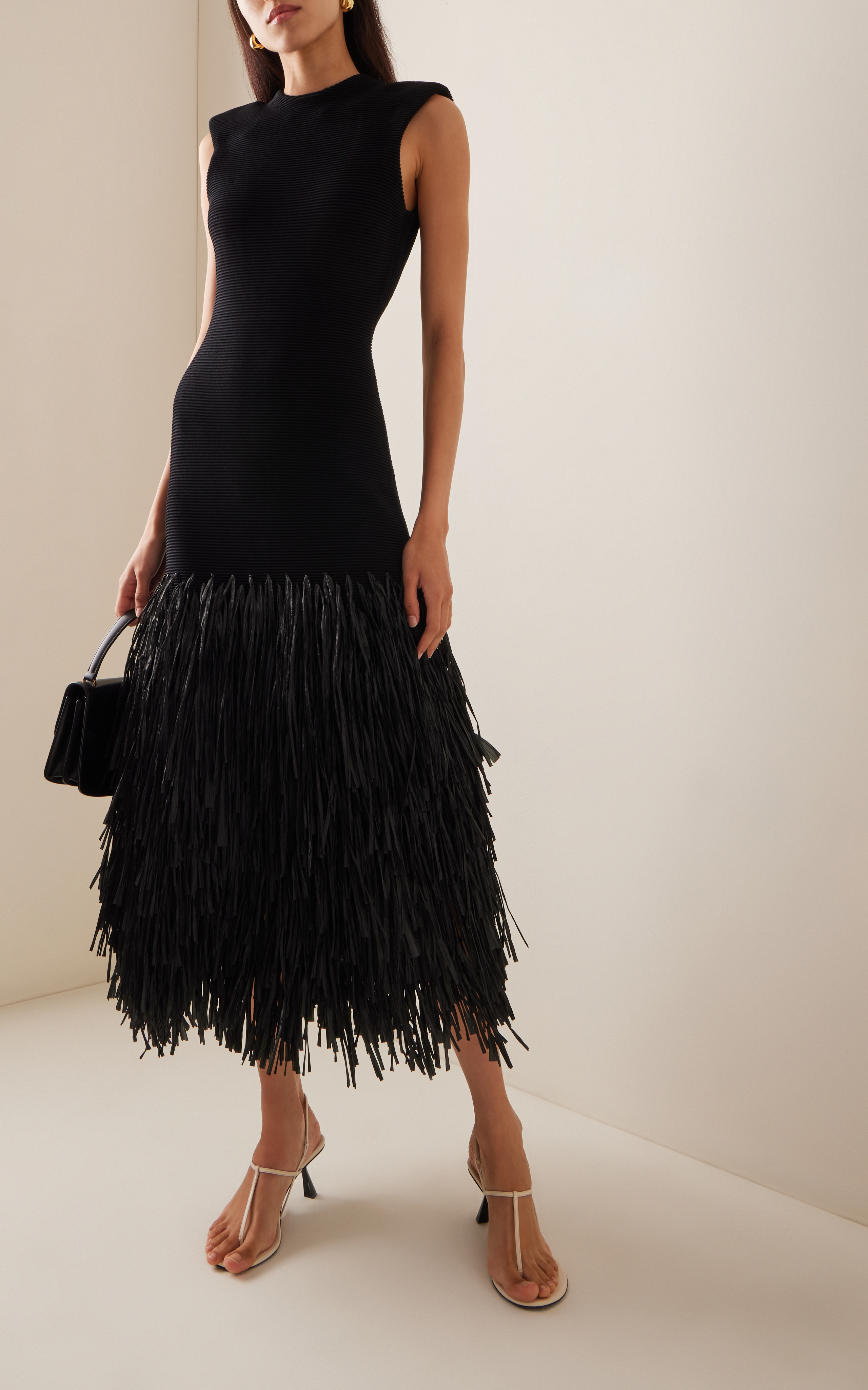 Exclusive Rushes Raffia-Trimmed Knit Midi Dress | Moda Operandi (Global)