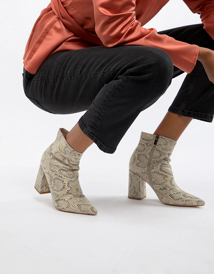 Public Desire Empire snakeskin block heeled ankle boots-Multi | ASOS (Global)