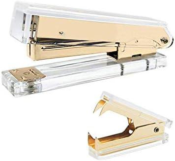 Office Stapler Staples Remover Set, Clear Acrylic Dark Gold Tone Desk Executive Manual Staplers a... | Amazon (US)