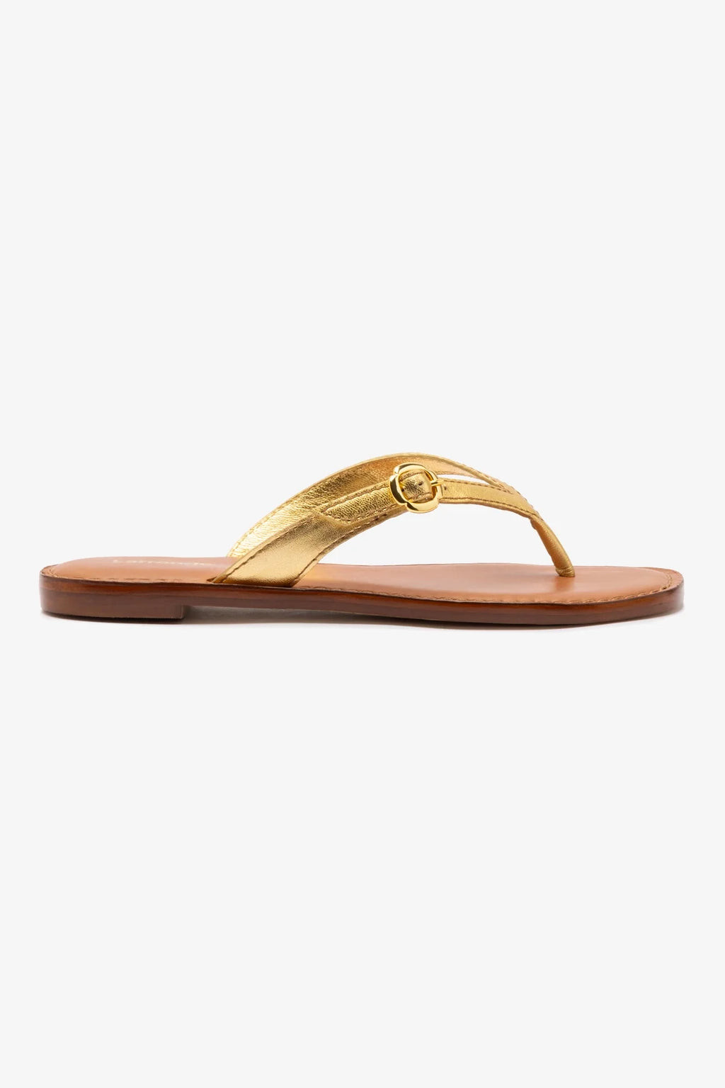 Mary Kate Flat Sandal In Gold Metallic Leather | Larroude
