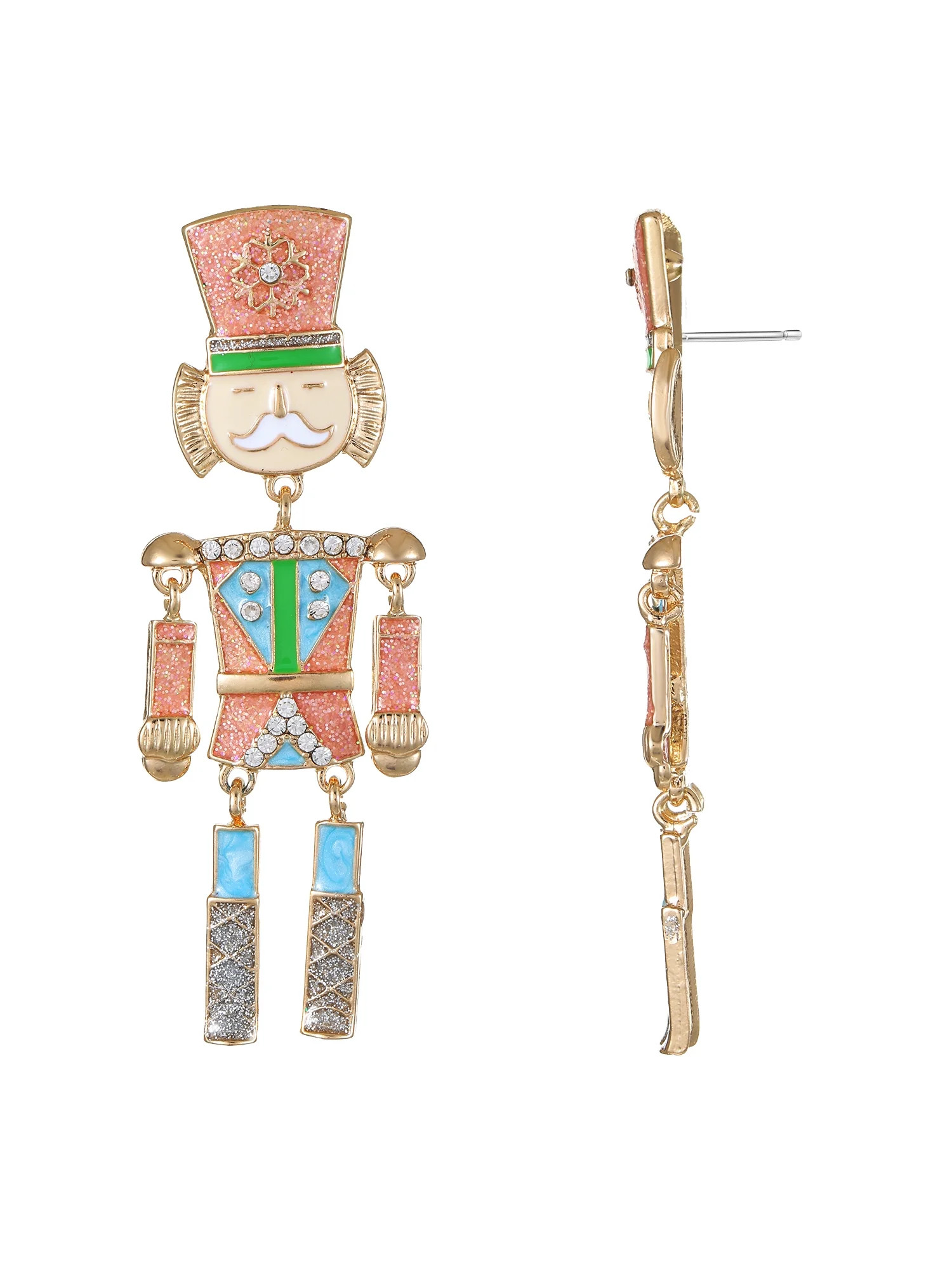 Holiday Time Goldtone Nutcracker Earrings, Pastel, 1 Pair | Walmart (US)