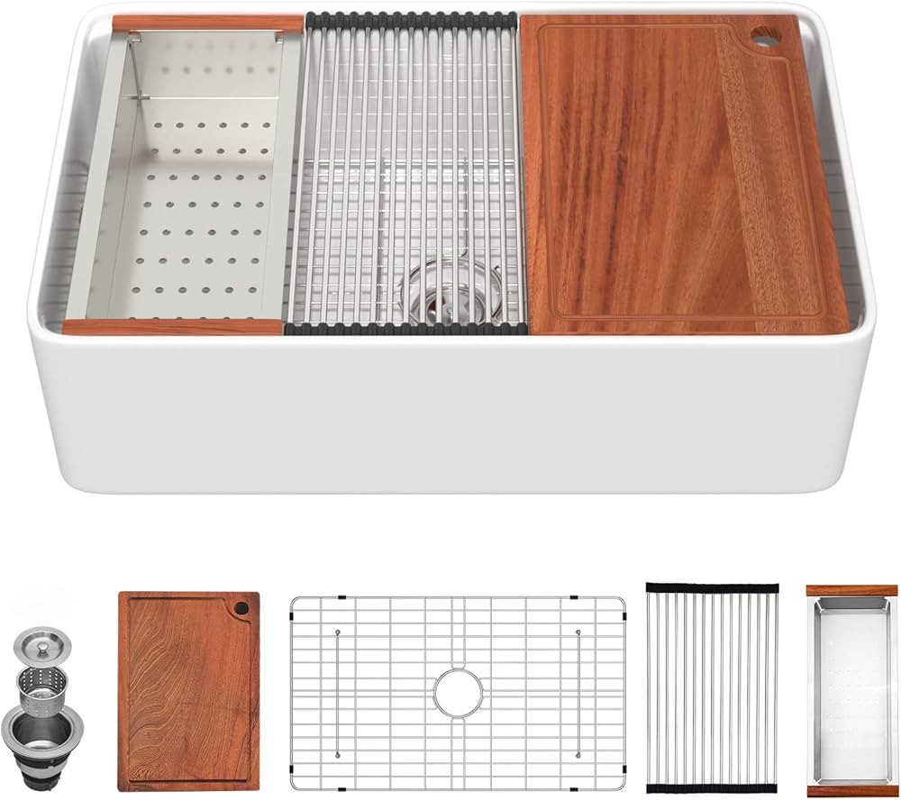 33 White Farmhouse Sink Workstation - Donsdey 33"x20" Apron Farm Kitchen Sink Ledge Workstation W... | Amazon (US)