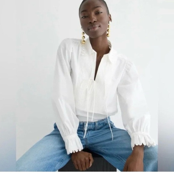BRAND NEW J.Crew Scalloped Poplin Popover Top | Poshmark