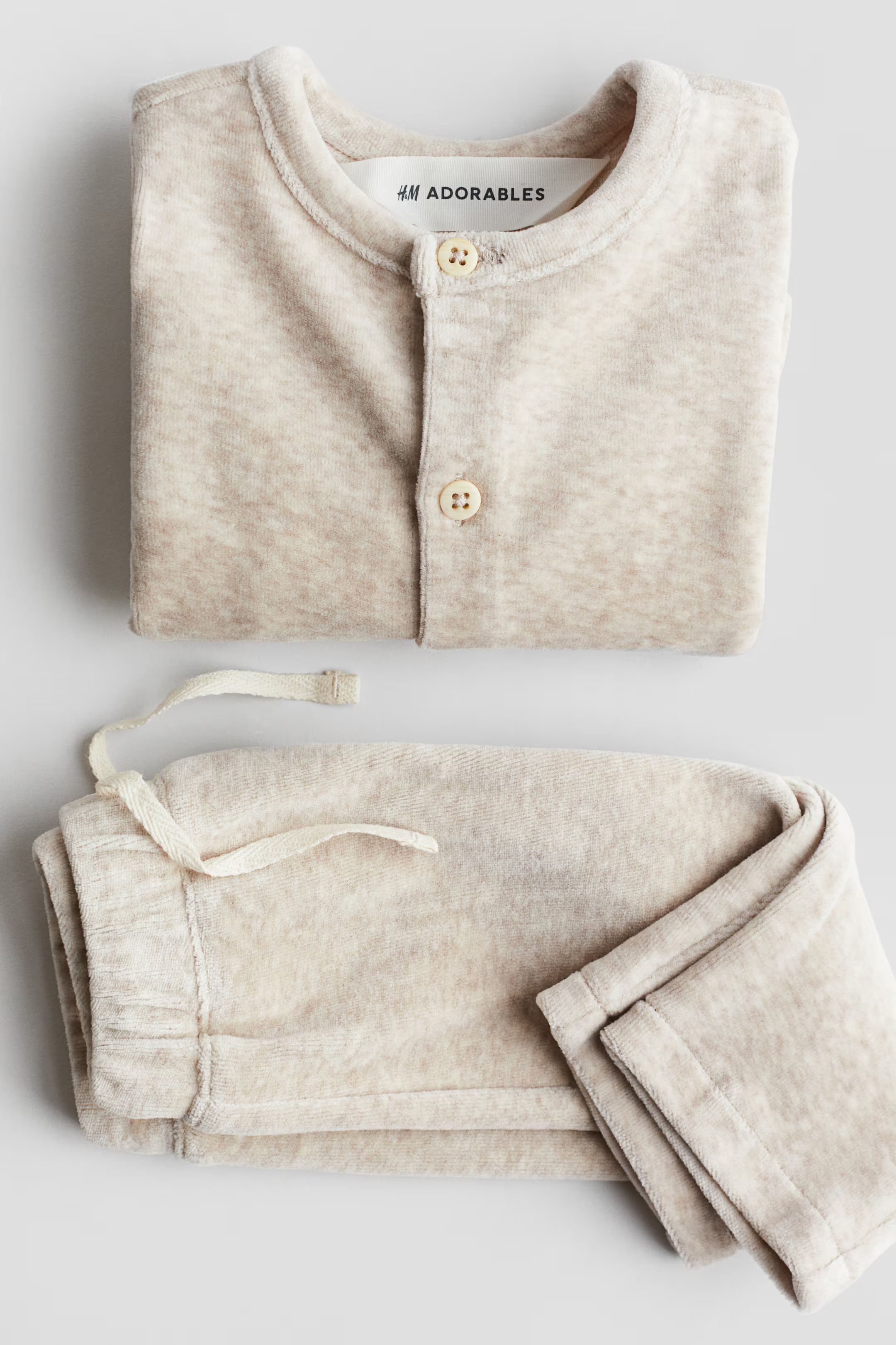 2-piece velour set - Light beige marl - Kids | H&M GB | H&M (UK, MY, IN, SG, PH, TW, HK)