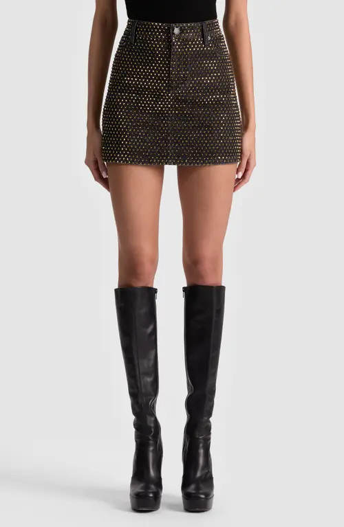 Alice + Olivia Joss Embellished Denim Miniskirt in Maya Charcoal Black at Nordstrom, Size 25 | Nordstrom
