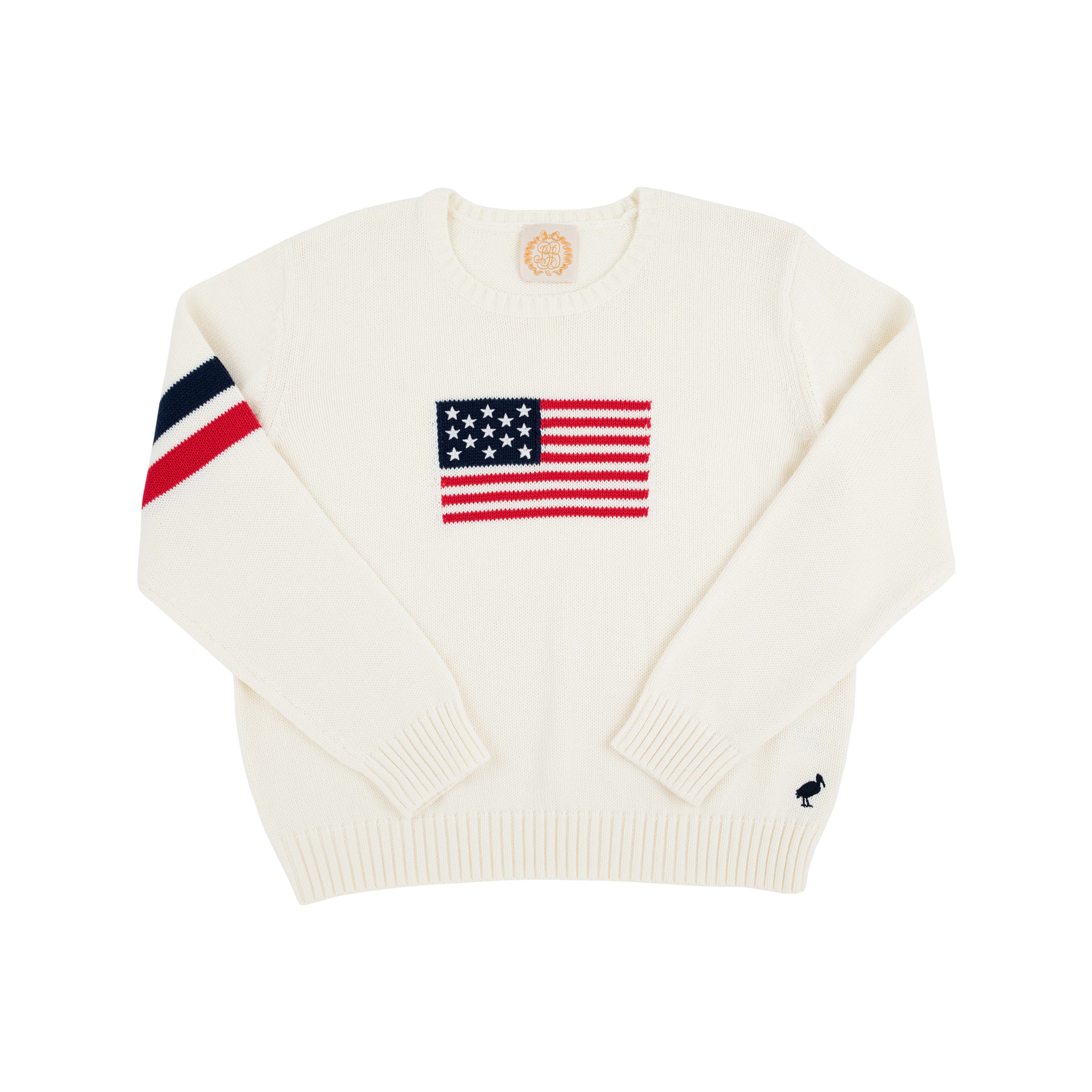 Seaton Intarsia Sweater (Unisex) - Palmetto Pearl with American Flag Intarsia | The Beaufort Bonnet Company