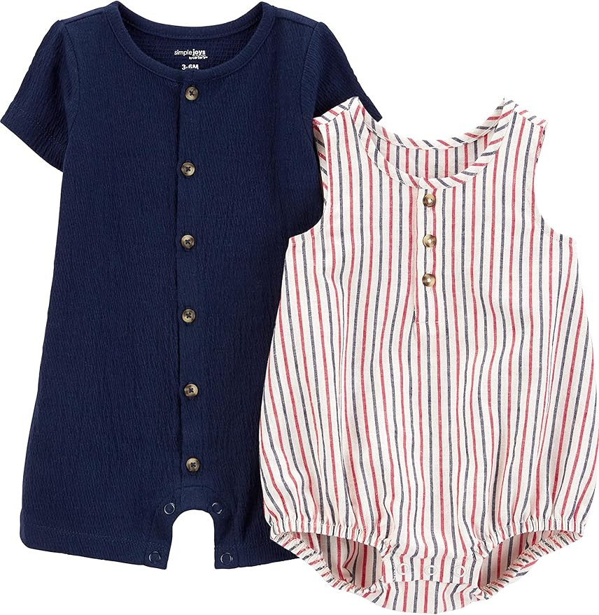 Simple Joys by Carter's Baby Boys' Button Rompers, Pack of 2 | Amazon (US)