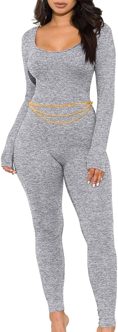 GOKATOSAU Women's Sexy Long Sleeve Bodycon Solid Outfits Club Rompers Jumpsuits | Amazon (US)