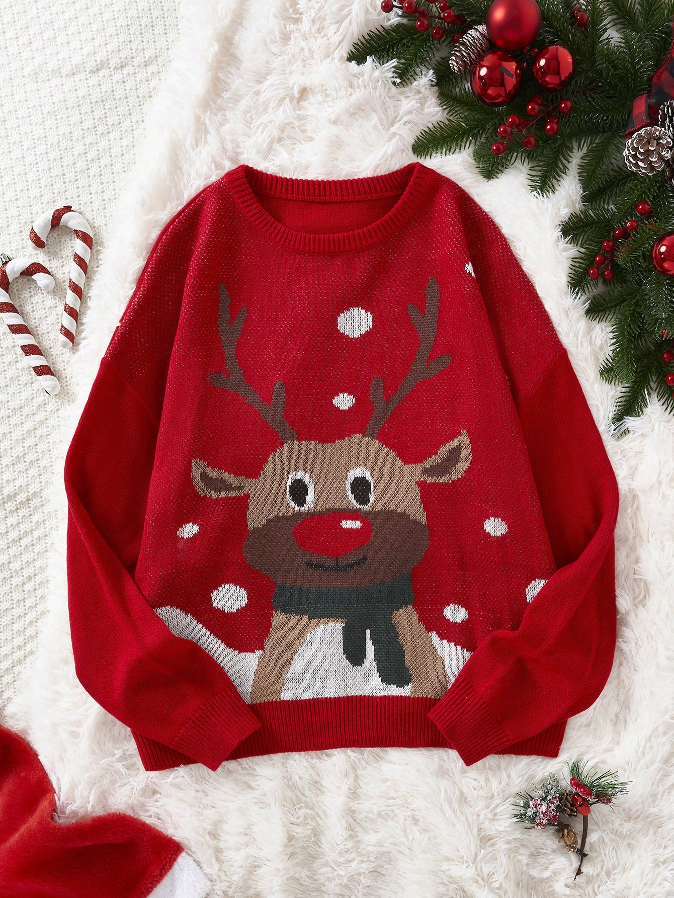 SHEIN Qutie Christmas Pattern Drop Shoulder Sweater | SHEIN