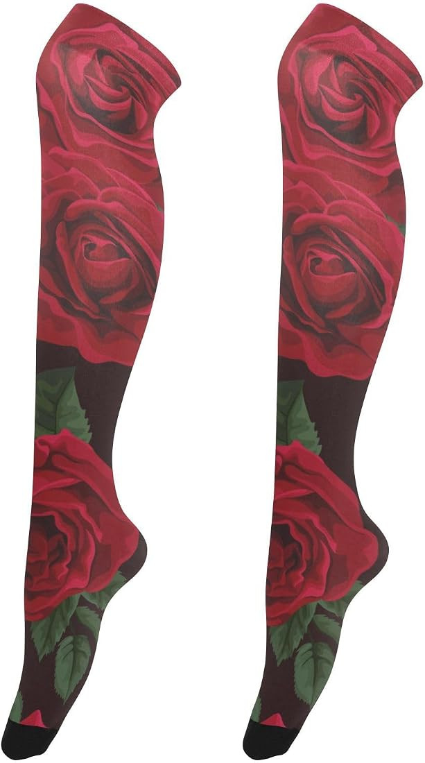 Tropical Women's Sheer Tights Rose Green Leaves Thigh High Stockings Over The Knee Socks for Cost... | Amazon (US)