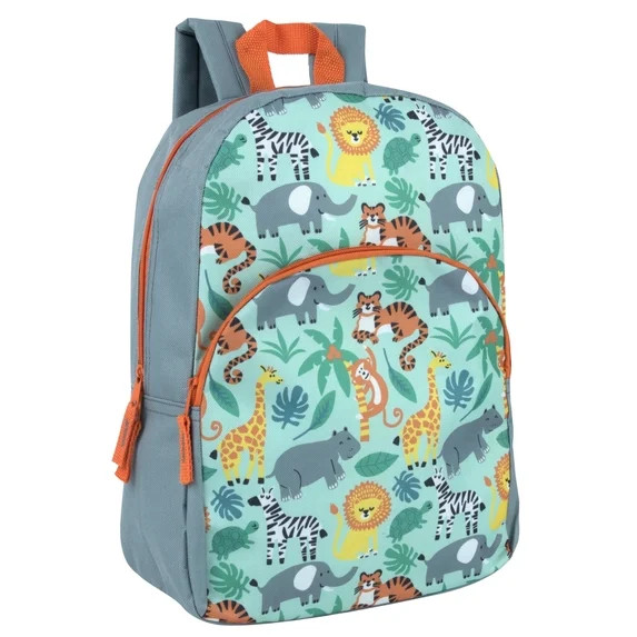 15 Inch Fun Printed Backpack with Front Zippered Pocket in Jungle Animals Print | Walmart (US)