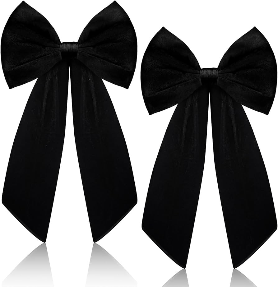 2 Pcs Black Velvet Bow Wedding Party Decorations 12 x 24 Inch Velvet Large Wall Bow Ribbon Hangin... | Amazon (US)