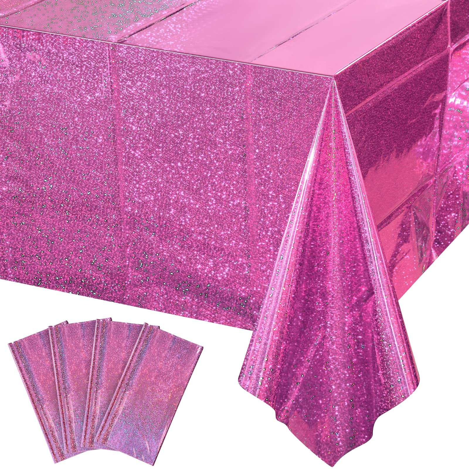 4 Pack Iridescence Plastic Tablecloths Shiny Disposable Laser Rectangle Table Covers Holographic ... | Amazon (US)