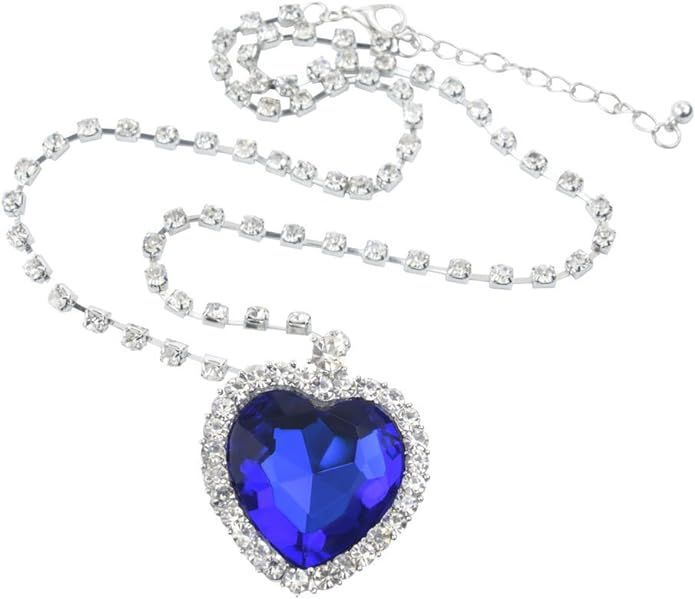 niceeshop(TM) Heart Shaped Alloy Rhinestone Crystal Chain Pendant Necklace,Blue | Amazon (US)
