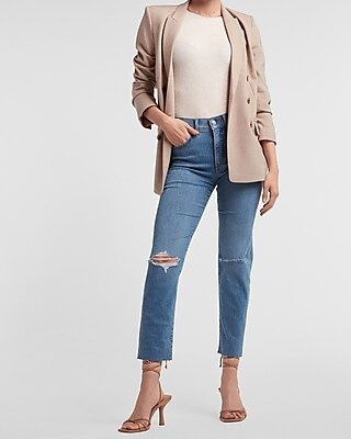 Mid Rise Ripped Raw Hem Slim Jeans | Express