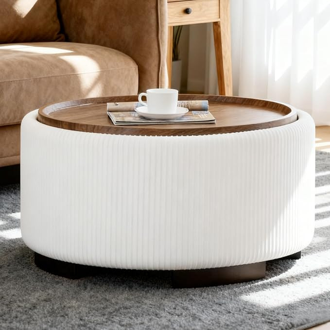 29.5 Inch Round Storage Ottoman Coffee Table,Modern Circle Coffee Table with Storage with Removab... | Amazon (US)