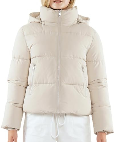 PUFFIT Women's Cropped Puffer Jackets,Warm Winter Jacket with Removable Hood,Zipped Pockets,Short Ladies Quilted Coat | Amazon (US)