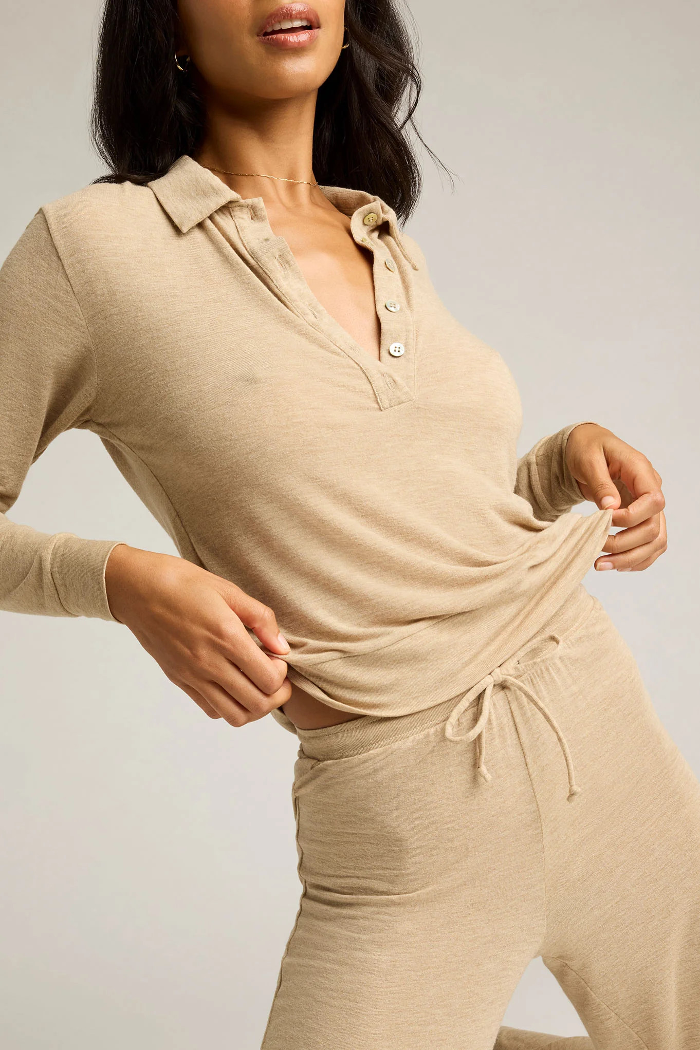 Fino Featherweight Cashmere Polo in Dune | Negative Underwear