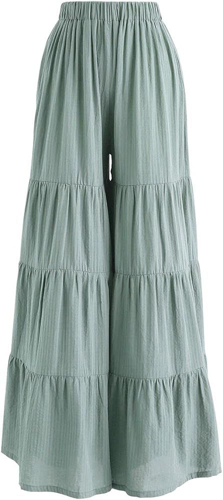 CHICWISH Women's Comfy Casual Wide-Leg Flare Bell Bottom Pants | Amazon (US)