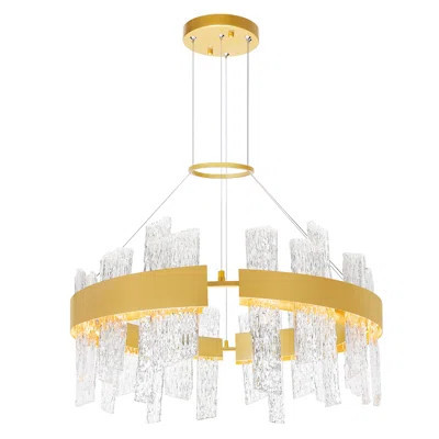 32'' Round Modern LED Chandelier in Satin Gold for Dining Room or Living Room – Integrated LED, No Bulb Required | Wayfair North America