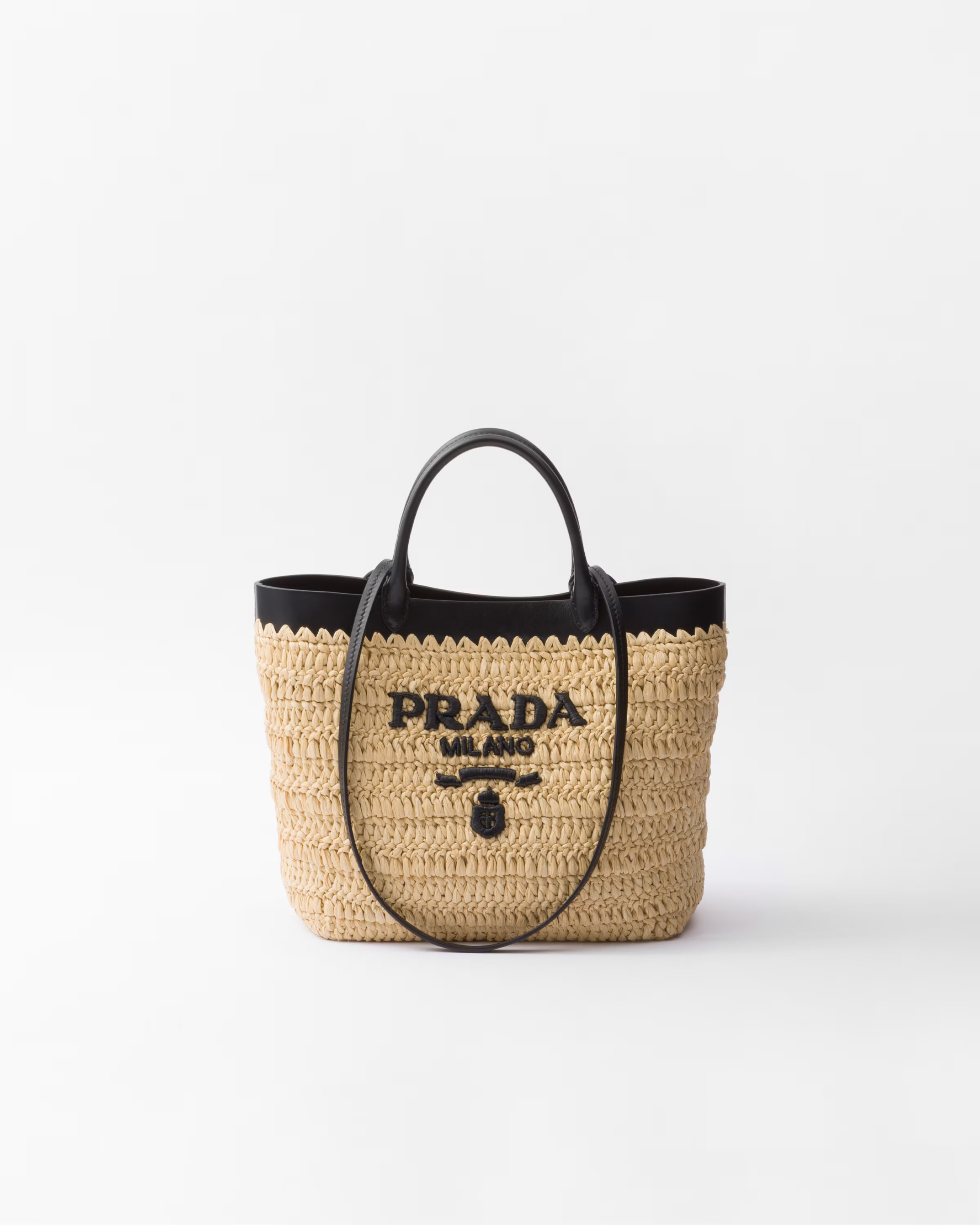 Small crochet and leather tote bag | Prada US